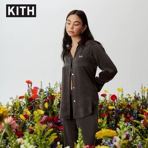 Kith Women’s Brown Button Up Shirt Silk Soft Small Lounge Dress Top Satin Cupro